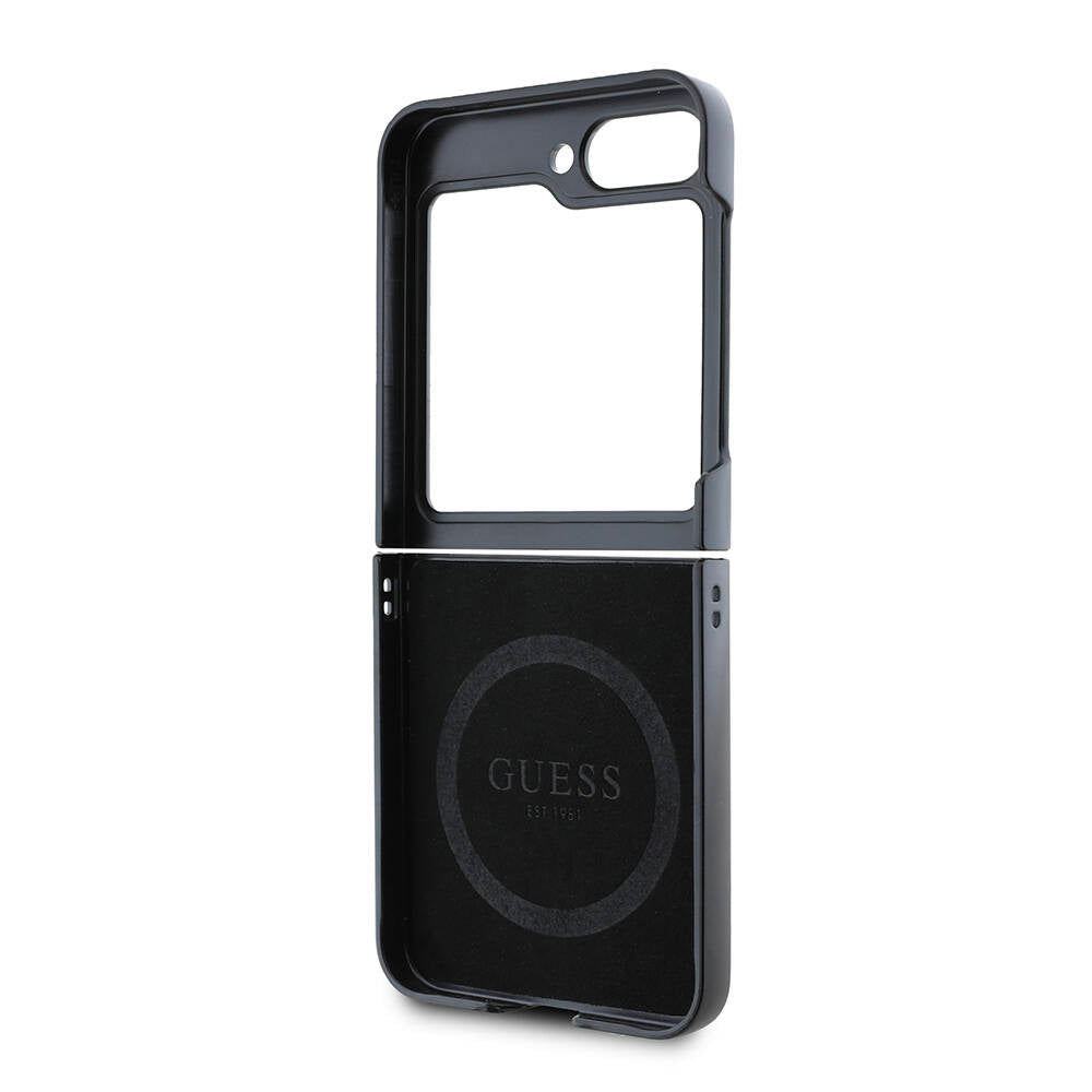 Galaxy Z Flip 6 Kılıf Guess Orijinal Lisanslı M-safe Şarj Özellikli Saffiano Metal Logo Kılıf