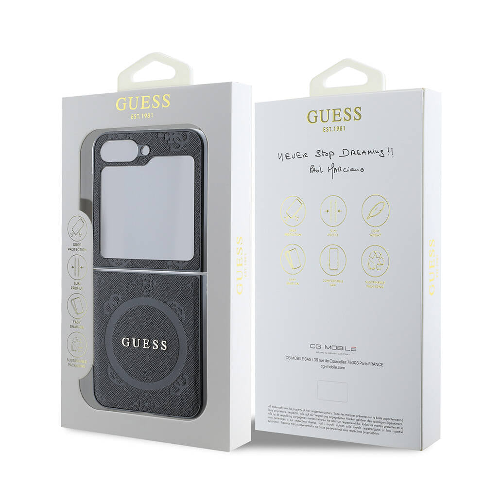 Galaxy Z Flip 6 Kılıf Guess Orijinal Lisanslı M-safe Şarj Özellikli Saffiano Metal Logo Kılıf