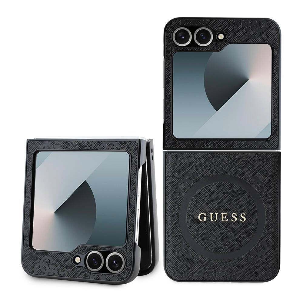 Galaxy Z Flip 6 Kılıf Guess Orijinal Lisanslı M-safe Şarj Özellikli Saffiano Metal Logo Kılıf