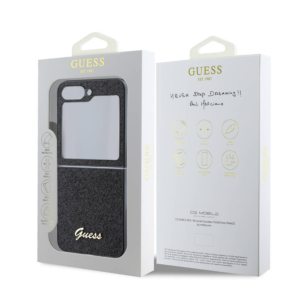 Galaxy Z Flip 6 Kılıf Guess Orijinal Lisanslı Yazı Logolu Glitter Script Kılıf