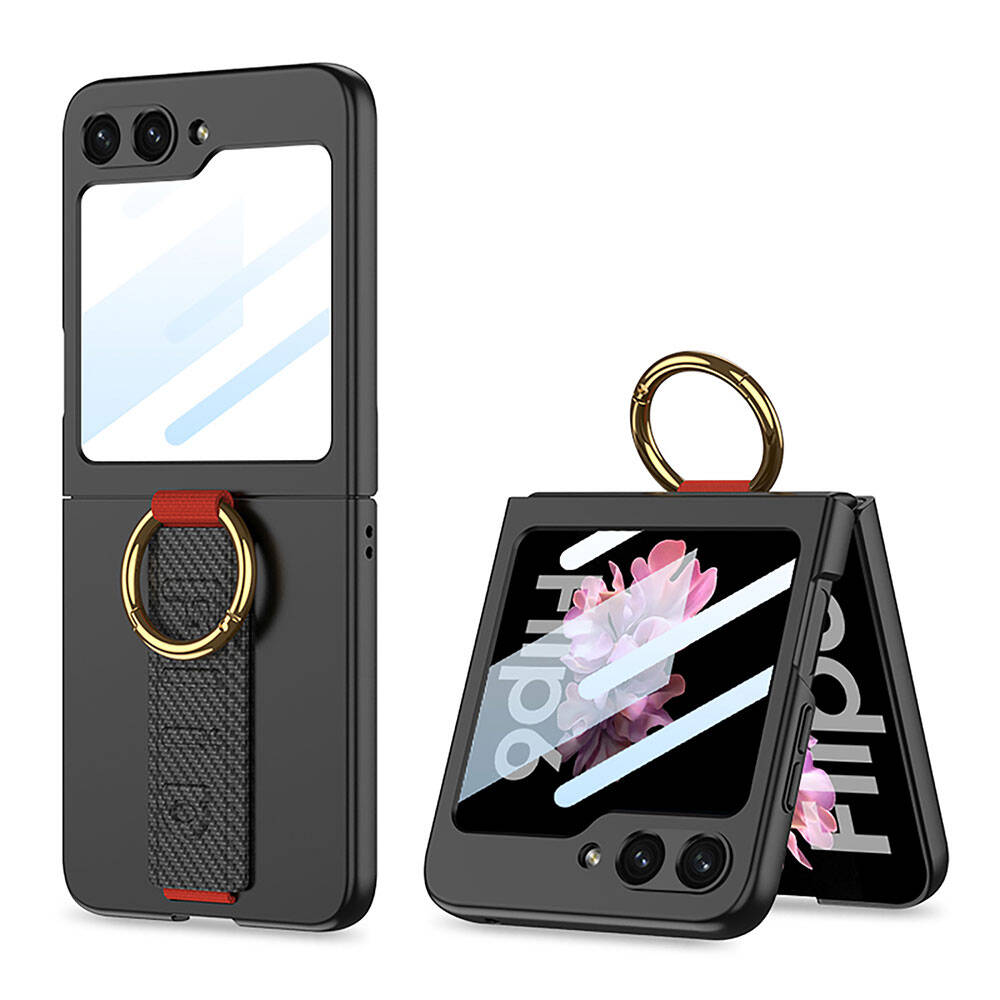 Galaxy Z Flip 6 Kılıf Kamera Korumalı Yüzüklü Karbon Tasarımlı Zore Flip Ring Kıpta Kılıf