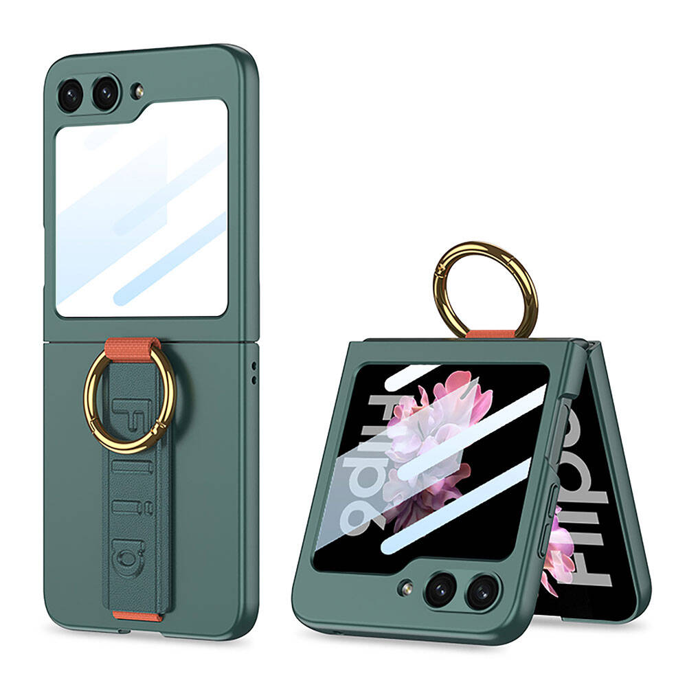 Galaxy Z Flip 6 Kılıf Kamera Korumalı Yüzüklü Karbon Tasarımlı Zore Flip Ring Kıpta Kılıf