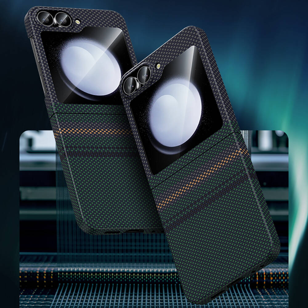 Galaxy Z Flip 6 Kılıf Karbon Fiber Tasarımlı Benks Aurora ArmorAir Kevlar Kılıf