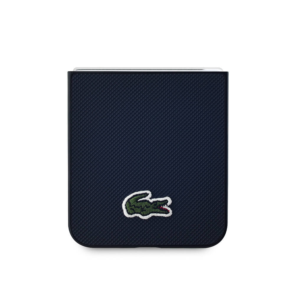 Galaxy Z Flip 6 Kılıf Lacoste orijinal Lisanslı M-safe Şarj Özellikli Pike Desenli Arka Yüzey İkonik Timsah Dokuma Logolu Kılıf