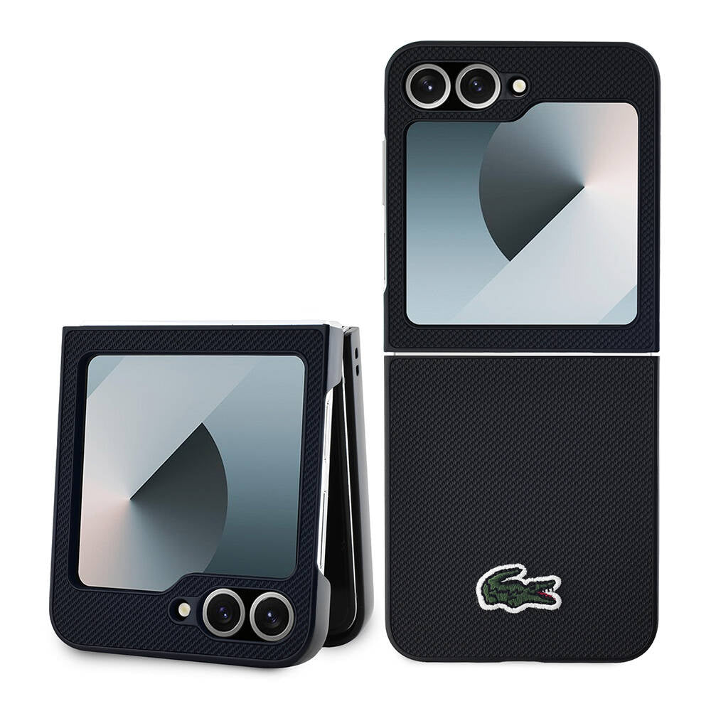 Galaxy Z Flip 6 Kılıf Lacoste orijinal Lisanslı M-safe Şarj Özellikli Pike Desenli Arka Yüzey İkonik Timsah Dokuma Logolu Kılıf