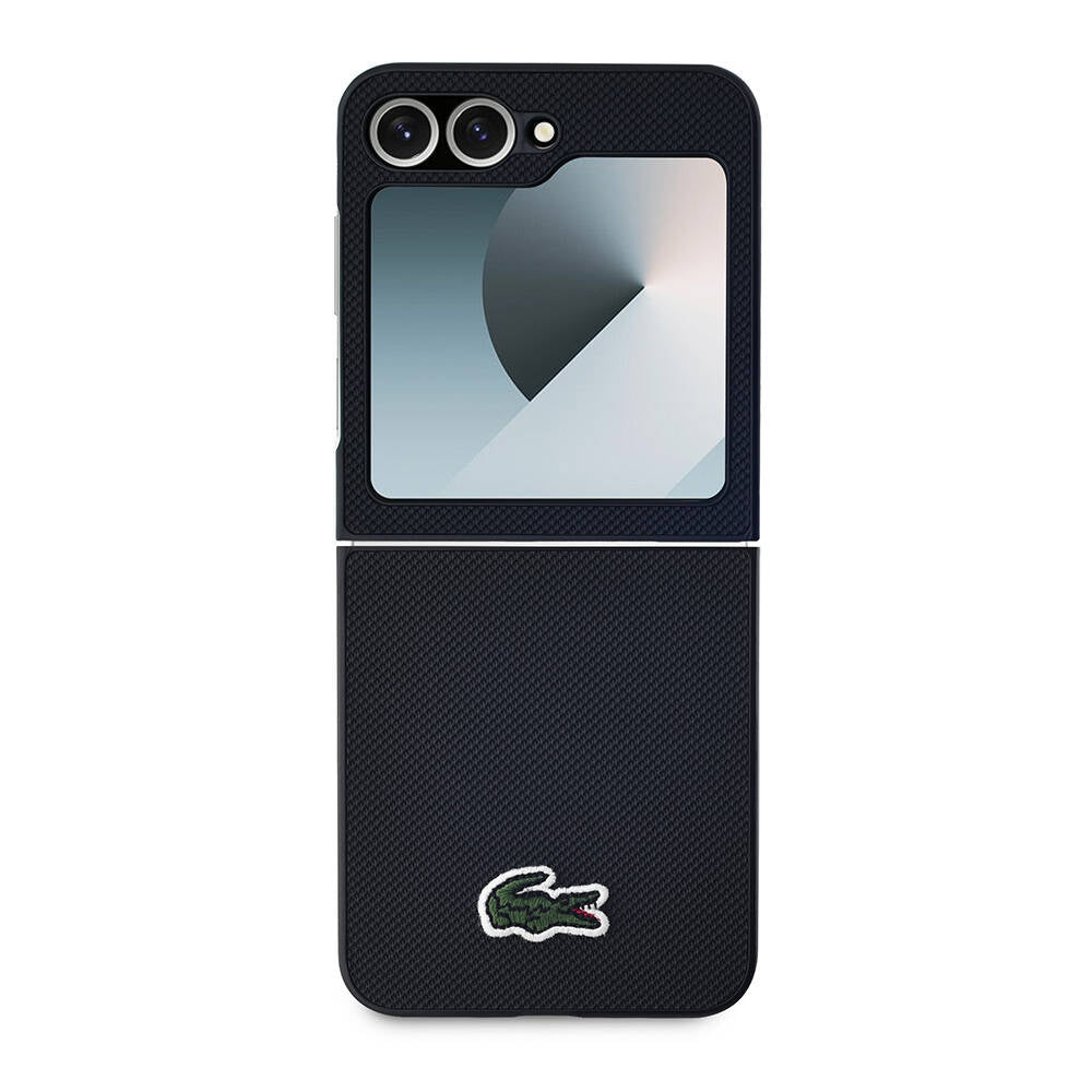 Galaxy Z Flip 6 Kılıf Lacoste orijinal Lisanslı M-safe Şarj Özellikli Pike Desenli Arka Yüzey İkonik Timsah Dokuma Logolu Kılıf