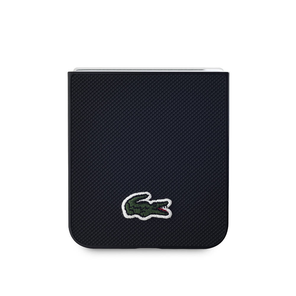 Galaxy Z Flip 6 Kılıf Lacoste orijinal Lisanslı M-safe Şarj Özellikli Pike Desenli Arka Yüzey İkonik Timsah Dokuma Logolu Kılıf
