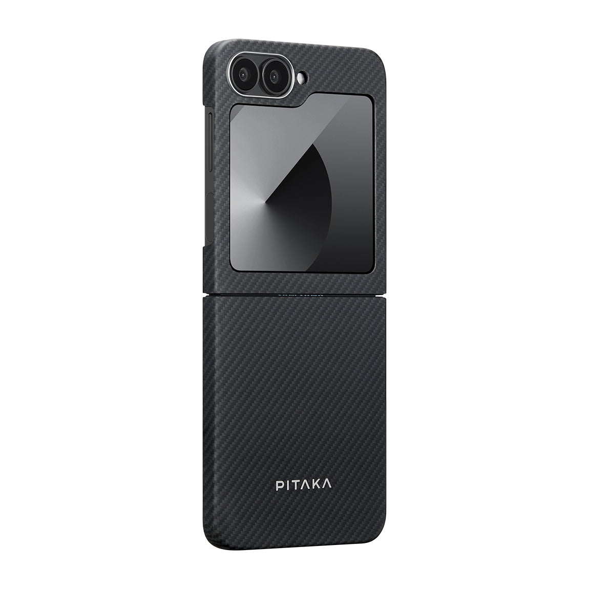 Galaxy Z Flip 6 Kılıf M-safe Şarj Özellikli 600D Aramid Karbon Fiber Pitaka Ultra-Slim Classic Serisi Black-Grey Twill Kılıf