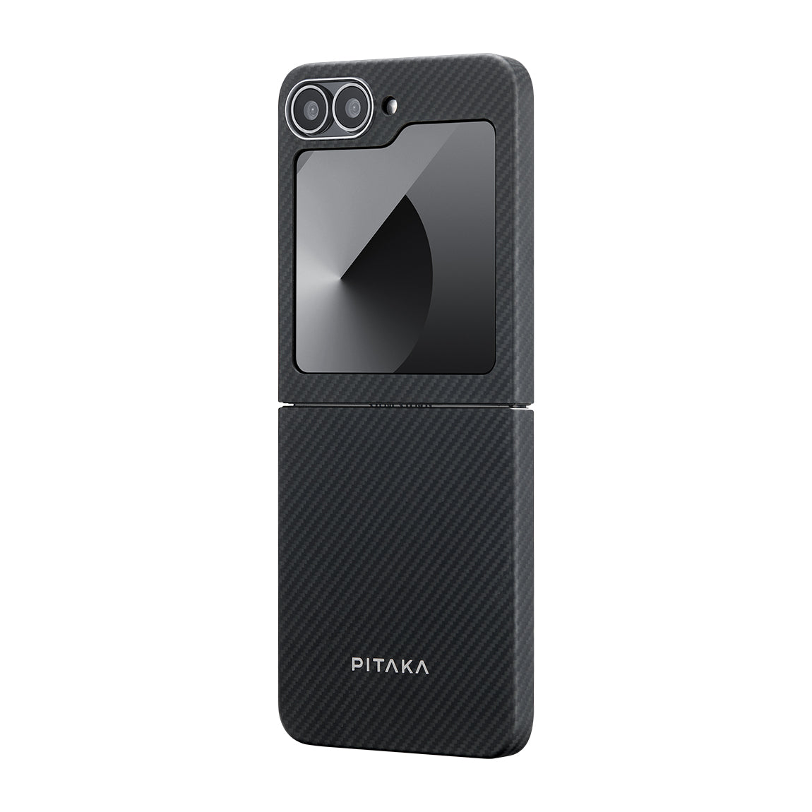 Galaxy Z Flip 6 Kılıf M-safe Şarj Özellikli 600D Aramid Karbon Fiber Pitaka Ultra-Slim Classic Serisi Black-Grey Twill Kılıf