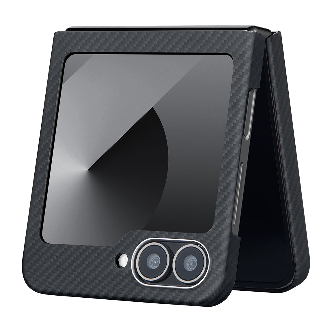 Galaxy Z Flip 6 Kılıf M-safe Şarj Özellikli 600D Aramid Karbon Fiber Pitaka Ultra-Slim Classic Serisi Black-Grey Twill Kılıf