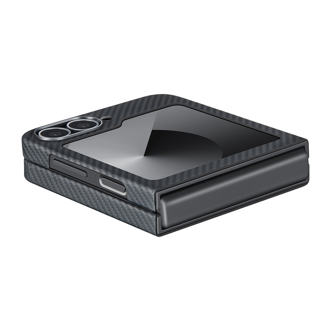 Galaxy Z Flip 6 Kılıf M-safe Şarj Özellikli 600D Aramid Karbon Fiber Pitaka Ultra-Slim Classic Serisi Black-Grey Twill Kılıf