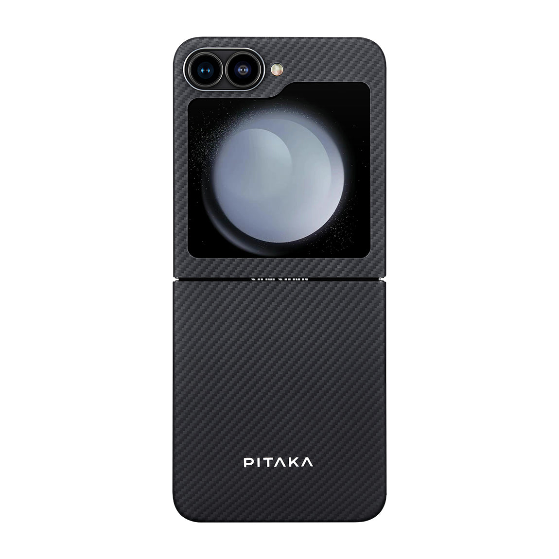 Galaxy Z Flip 6 Kılıf M-safe Şarj Özellikli 600D Aramid Karbon Fiber Pitaka Ultra-Slim Classic Serisi Black-Grey Twill Kılıf