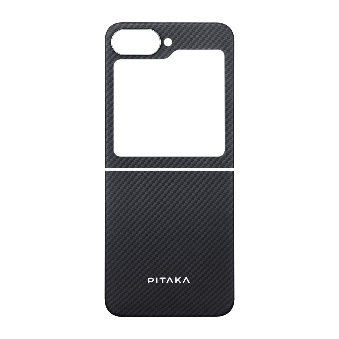 Galaxy Z Flip 6 Kılıf M-safe Şarj Özellikli 600D Aramid Karbon Fiber Pitaka Ultra-Slim Classic Serisi Black-Grey Twill Kılıf