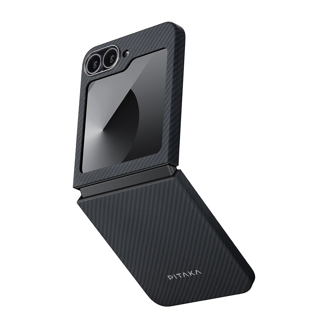 Galaxy Z Flip 6 Kılıf M-safe Şarj Özellikli 600D Aramid Karbon Fiber Pitaka Ultra-Slim Classic Serisi Black-Grey Twill Kılıf