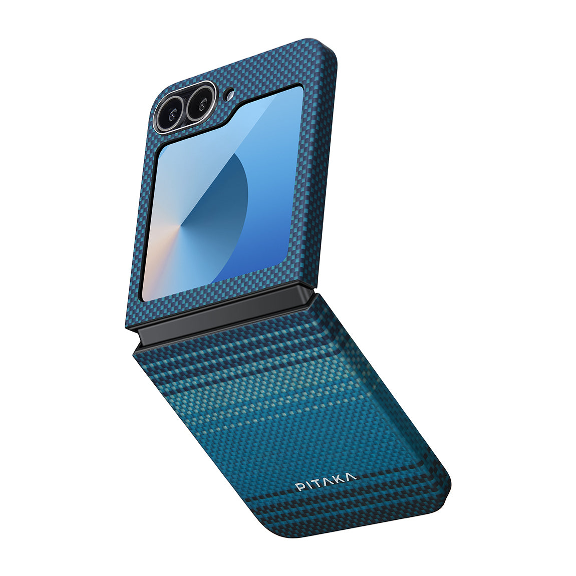 Galaxy Z Flip 6 Kılıf M-safe Şarj Özellikli Aramid Fiber Pitaka Tactile Woven Sunset-Moonrise Serisi Moonrise Kılıf