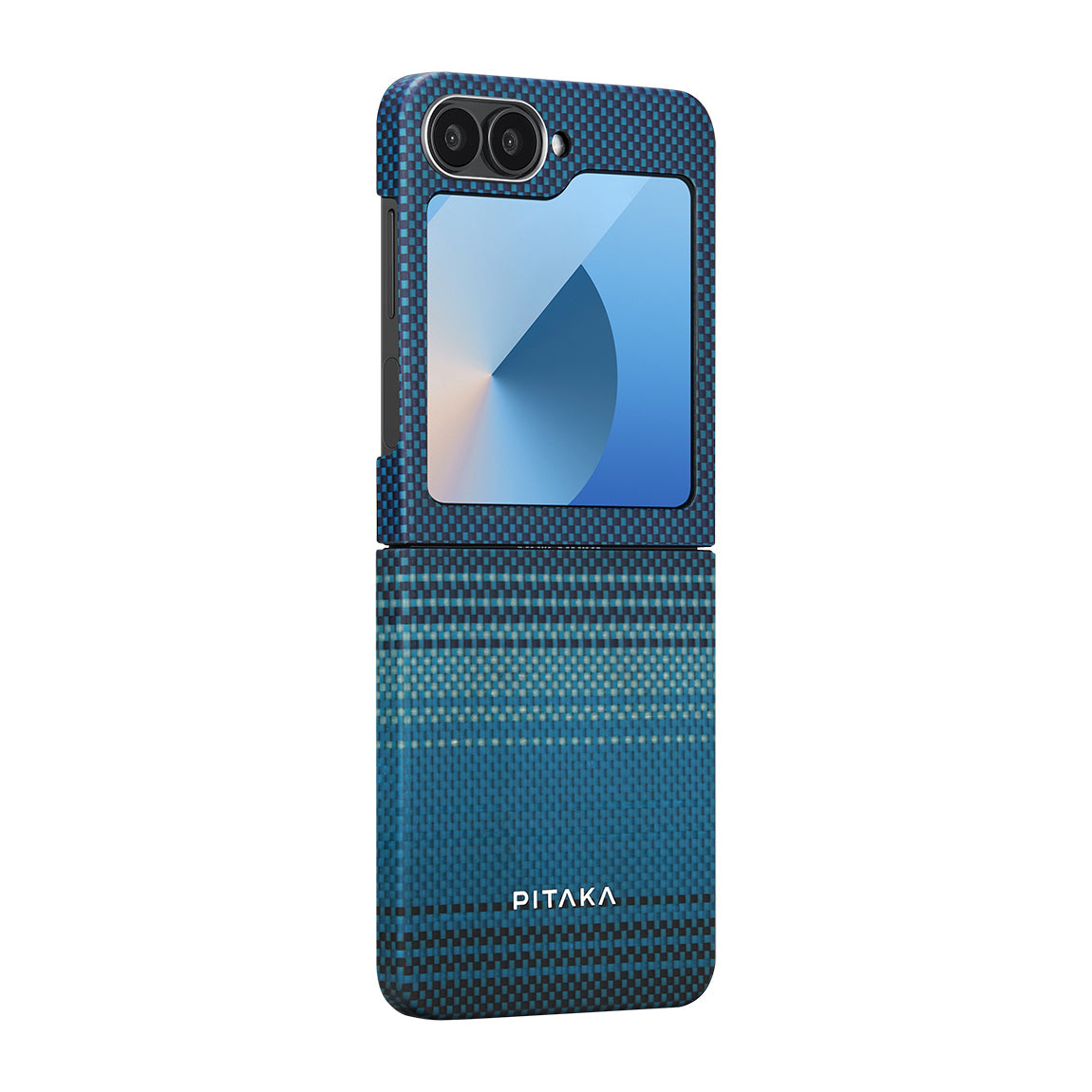 Galaxy Z Flip 6 Kılıf M-safe Şarj Özellikli Aramid Fiber Pitaka Tactile Woven Sunset-Moonrise Serisi Moonrise Kılıf