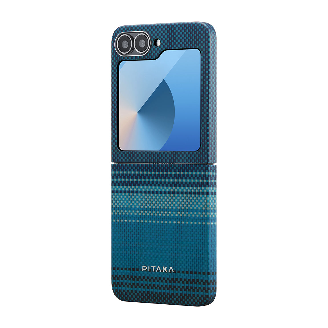 Galaxy Z Flip 6 Kılıf M-safe Şarj Özellikli Aramid Fiber Pitaka Tactile Woven Sunset-Moonrise Serisi Moonrise Kılıf