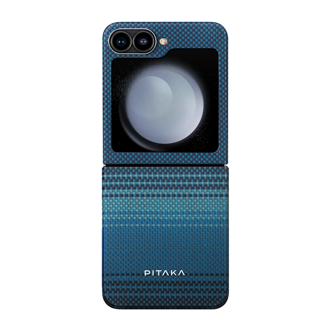 Galaxy Z Flip 6 Kılıf M-safe Şarj Özellikli Aramid Karbon Fiber Pitaka Tactile Woven Sunset-Moonrise Serisi Moonrise Kılıf