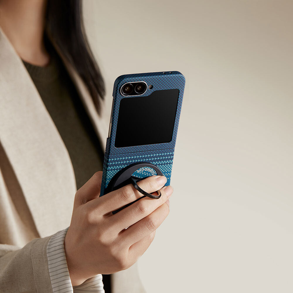 Galaxy Z Flip 6 Kılıf M-safe Şarj Özellikli Aramid Fiber Pitaka Tactile Woven Sunset-Moonrise Serisi Moonrise Kılıf