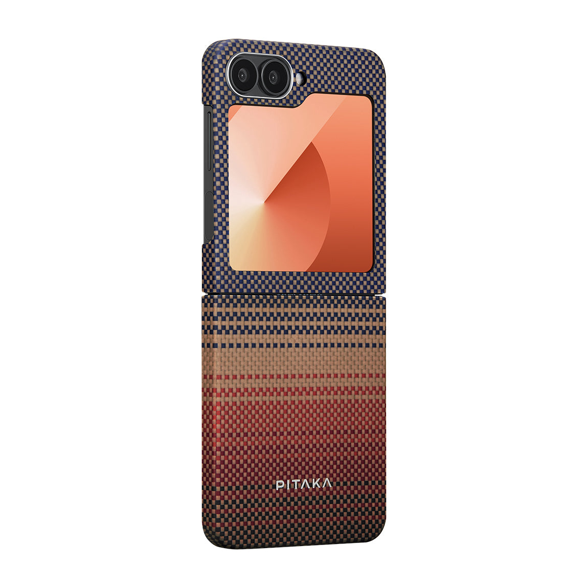 Galaxy Z Flip 6 Kılıf M-safe Şarj Özellikli Aramid Karbon Fiber Pitaka Tactile Woven Sunset-Moonrise Serisi Sunset Kılıf