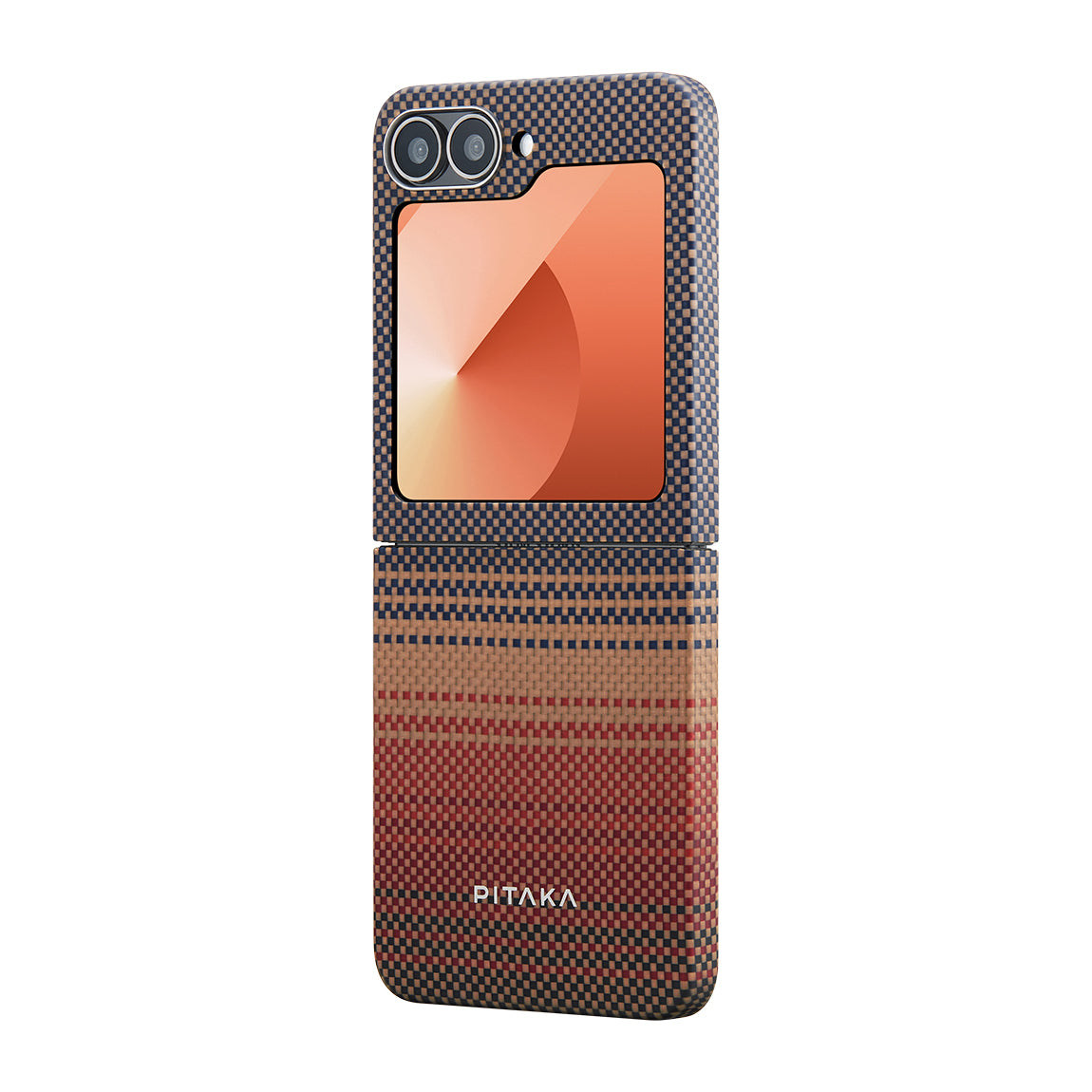 Galaxy Z Flip 6 Kılıf M-safe Şarj Özellikli Aramid Karbon Fiber Pitaka Tactile Woven Sunset-Moonrise Serisi Sunset Kılıf