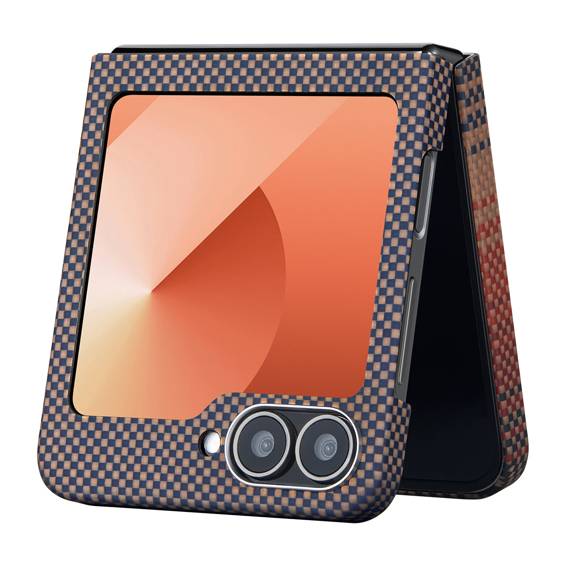 Galaxy Z Flip 6 Kılıf M-safe Şarj Özellikli Aramid Fiber Pitaka Tactile Woven Sunset-Moonrise Serisi Sunset Kılıf