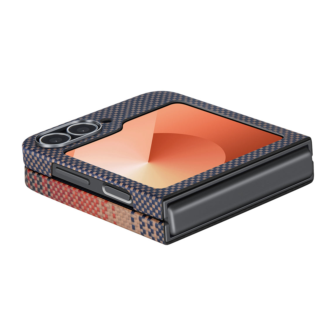 Galaxy Z Flip 6 Kılıf M-safe Şarj Özellikli Aramid Karbon Fiber Pitaka Tactile Woven Sunset-Moonrise Serisi Sunset Kılıf