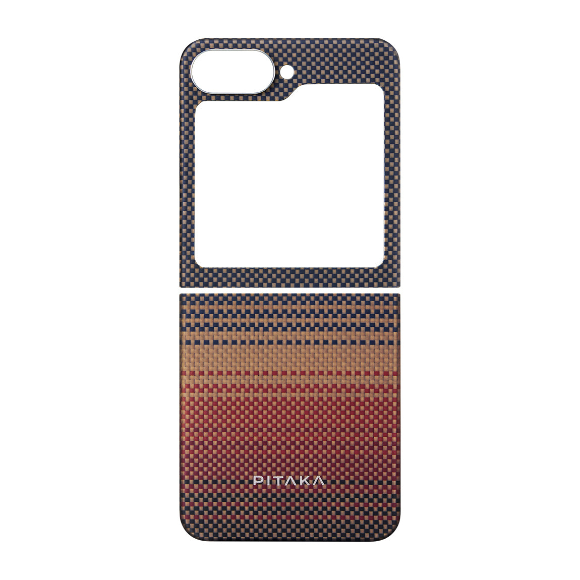 Galaxy Z Flip 6 Kılıf M-safe Şarj Özellikli Aramid Fiber Pitaka Tactile Woven Sunset-Moonrise Serisi Sunset Kılıf