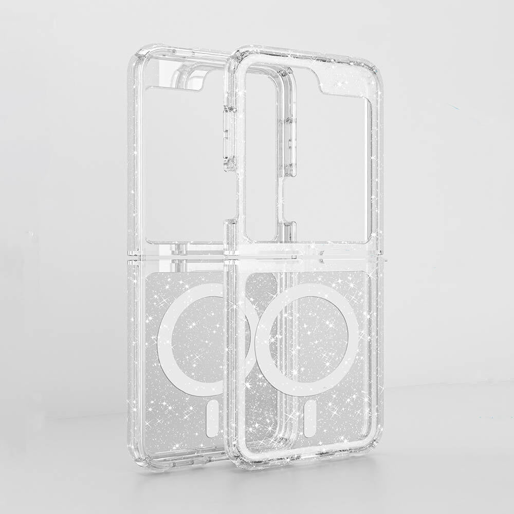 Galaxy Z Flip 6 Kılıf M-safe Şarj Özellikli Parlayan Simli Saydam Renkli Zore Allstar Kılıf