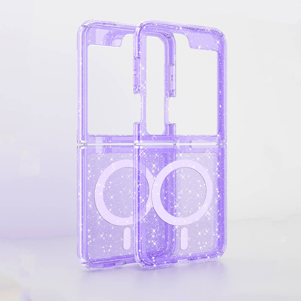 Galaxy Z Flip 6 Kılıf M-safe Şarj Özellikli Parlayan Simli Saydam Renkli Zore Allstar Kılıf