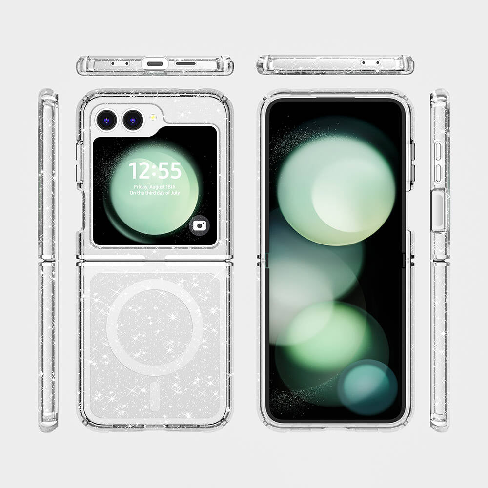 Galaxy Z Flip 6 Kılıf M-safe Şarj Özellikli Parlayan Simli Saydam Renkli Zore Allstar Kılıf