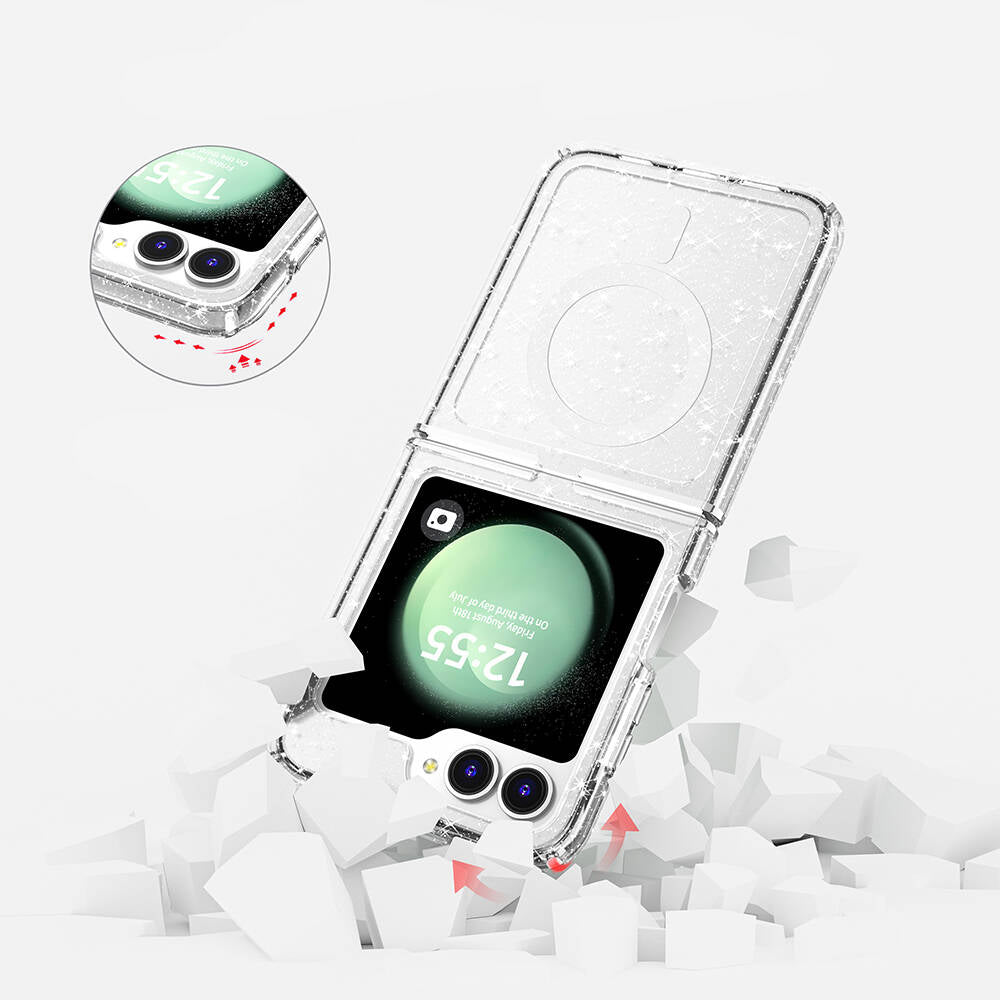 Galaxy Z Flip 6 Kılıf M-safe Şarj Özellikli Parlayan Simli Saydam Renkli Zore Allstar Kılıf