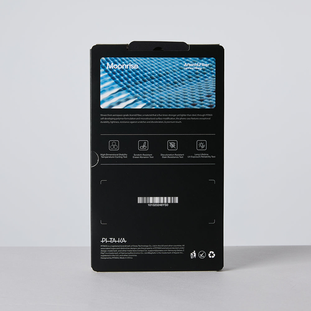 Galaxy Z Flip 7 Kılıf M-safe Şarj Özellikli Aramid Fiber Pitaka Tactile Woven Sunset-Moonrise Serisi Kılıf