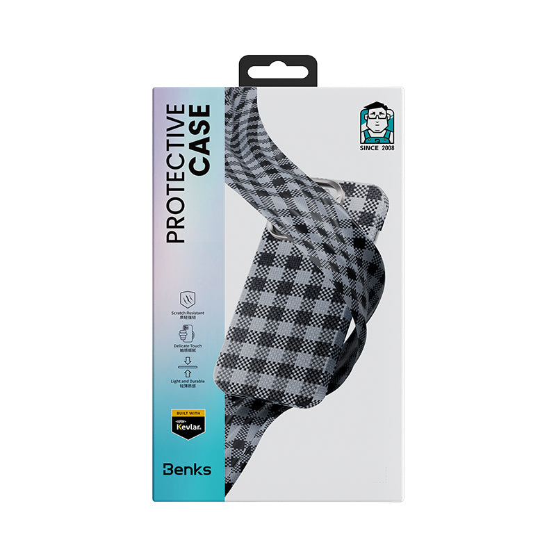 Galaxy Z Flip 7 Kılıf M-safe Şarj Özellikli Ekose Tasarımlı Benks ArmorAir ArmorVichy Kevlar Kılıf