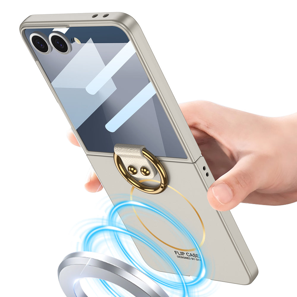 Galaxy Z Flip 7 Kılıf M-safe Şarj Özellikli Zore Kıpta Yüzüklü Flip Sert Kılıf