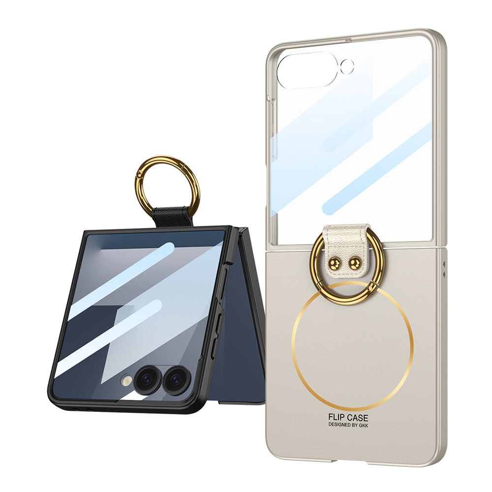 Galaxy Z Flip 7 Kılıf M-safe Şarj Özellikli Zore Kıpta Yüzüklü Flip Sert Kılıf