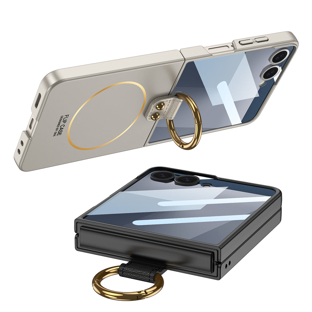 Galaxy Z Flip 7 Kılıf M-safe Şarj Özellikli Zore Kıpta Yüzüklü Flip Sert Kılıf