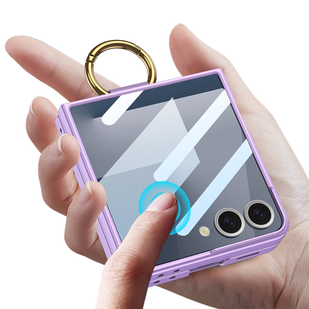 Galaxy Z Flip 7 Kılıf M-safe Şarj Özellikli Zore Kıpta Yüzüklü Flip Sert Kılıf