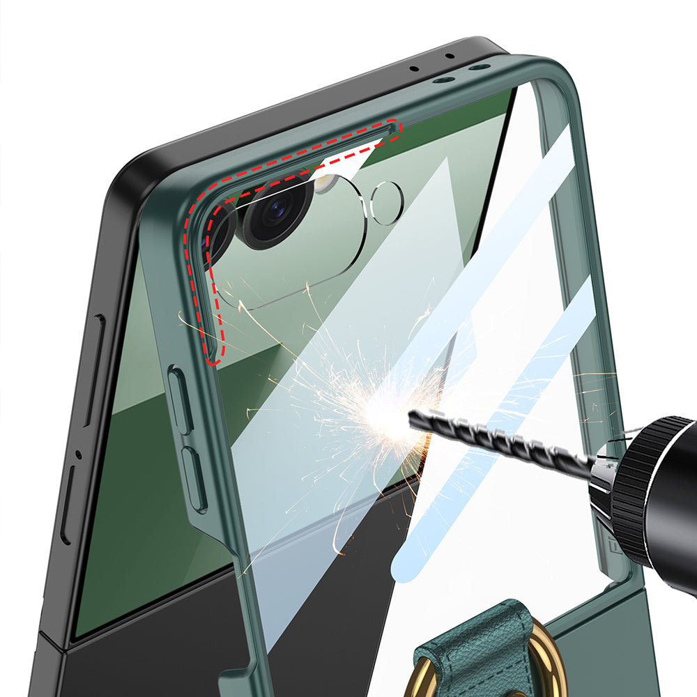Galaxy Z Flip 7 Kılıf M-safe Şarj Özellikli Zore Kıpta Yüzüklü Flip Sert Kılıf