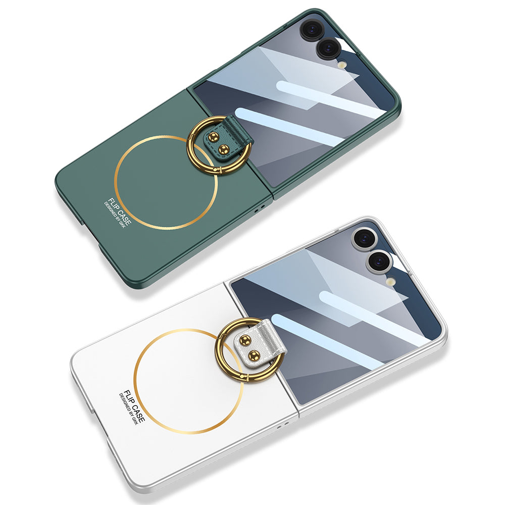 Galaxy Z Flip 7 Kılıf M-safe Şarj Özellikli Zore Kıpta Yüzüklü Flip Sert Kılıf