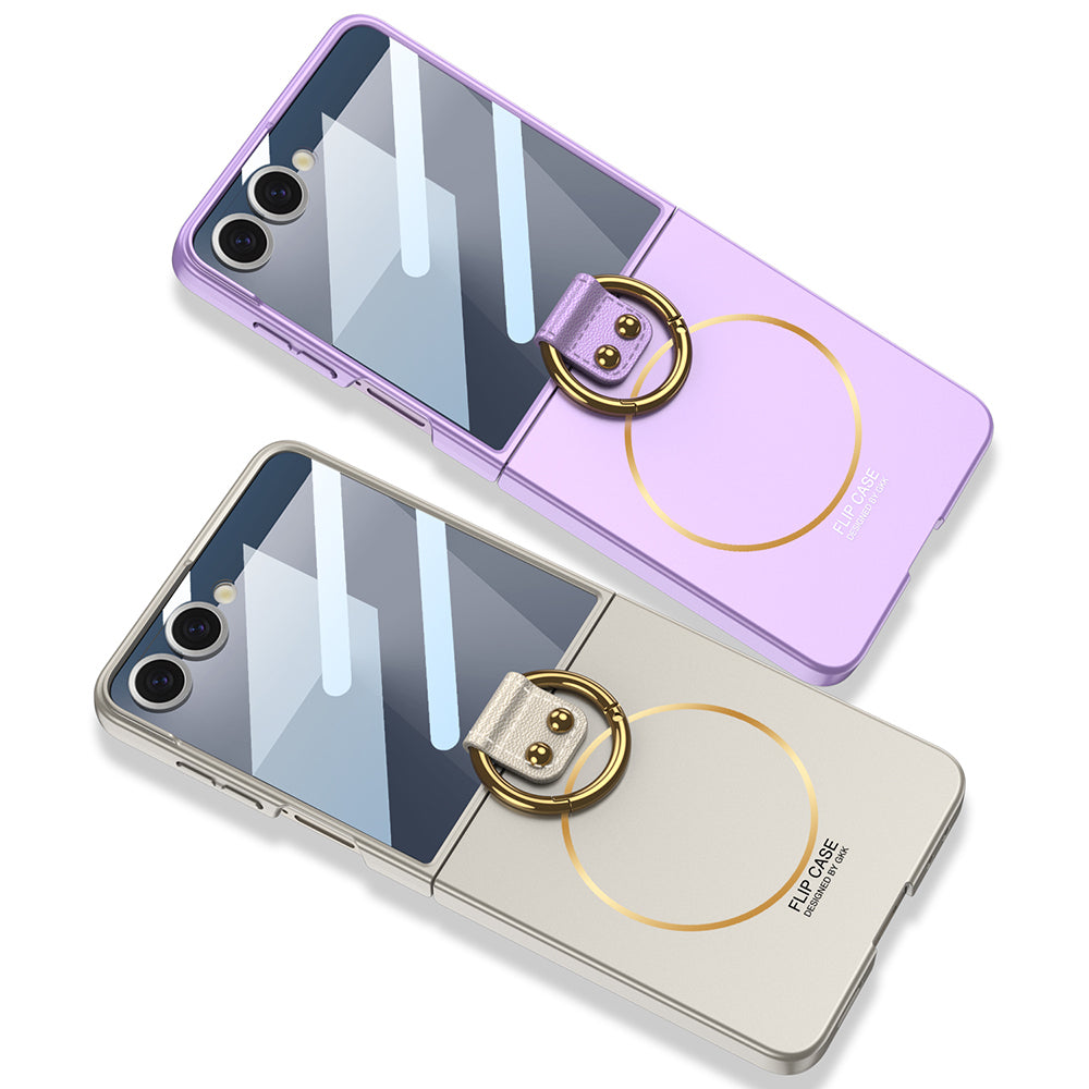 Galaxy Z Flip 7 Kılıf M-safe Şarj Özellikli Zore Kıpta Yüzüklü Flip Sert Kılıf