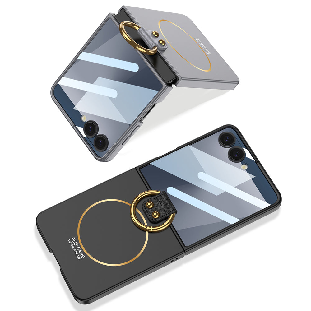 Galaxy Z Flip 7 Kılıf M-safe Şarj Özellikli Zore Kıpta Yüzüklü Flip Sert Kılıf