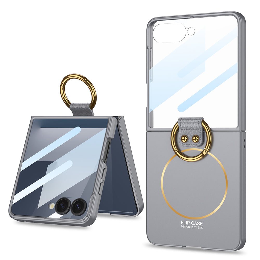 Galaxy Z Flip 7 Kılıf M-safe Şarj Özellikli Zore Kıpta Yüzüklü Flip Sert Kılıf