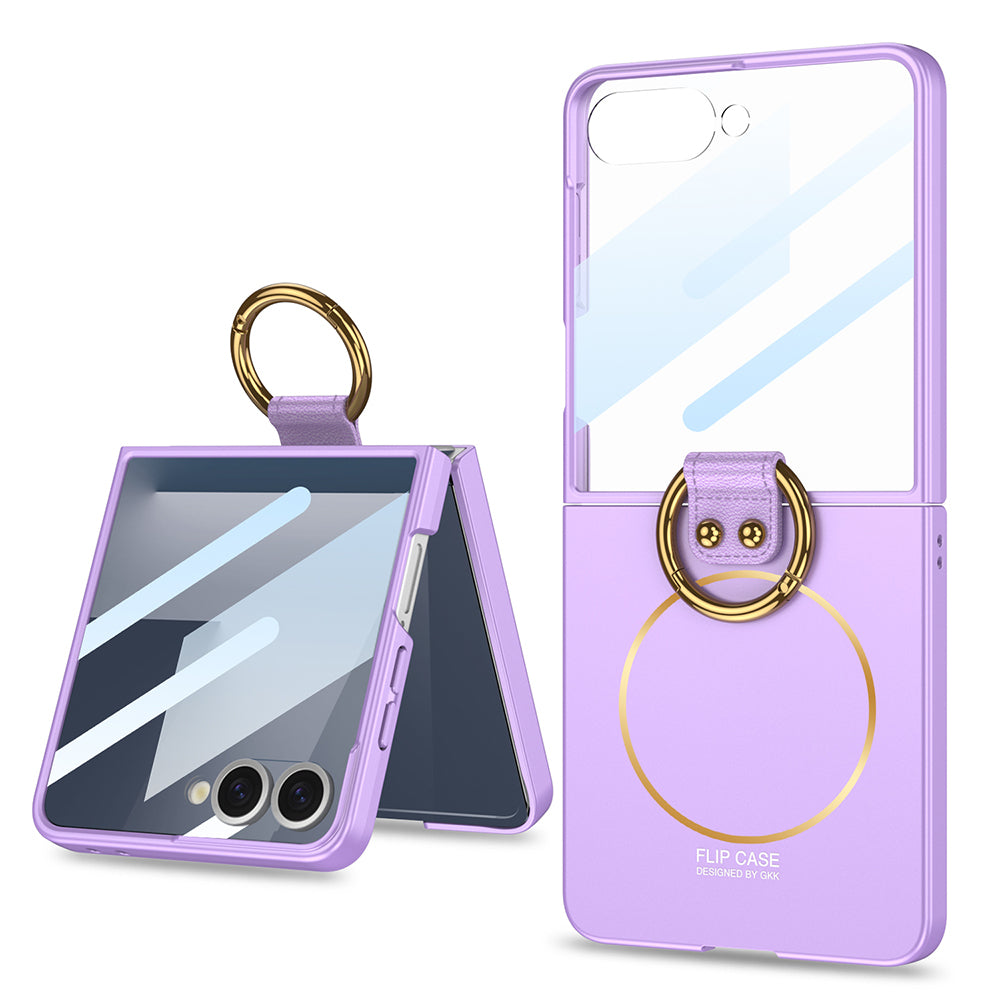 Galaxy Z Flip 7 Kılıf M-safe Şarj Özellikli Zore Kıpta Yüzüklü Flip Sert Kılıf