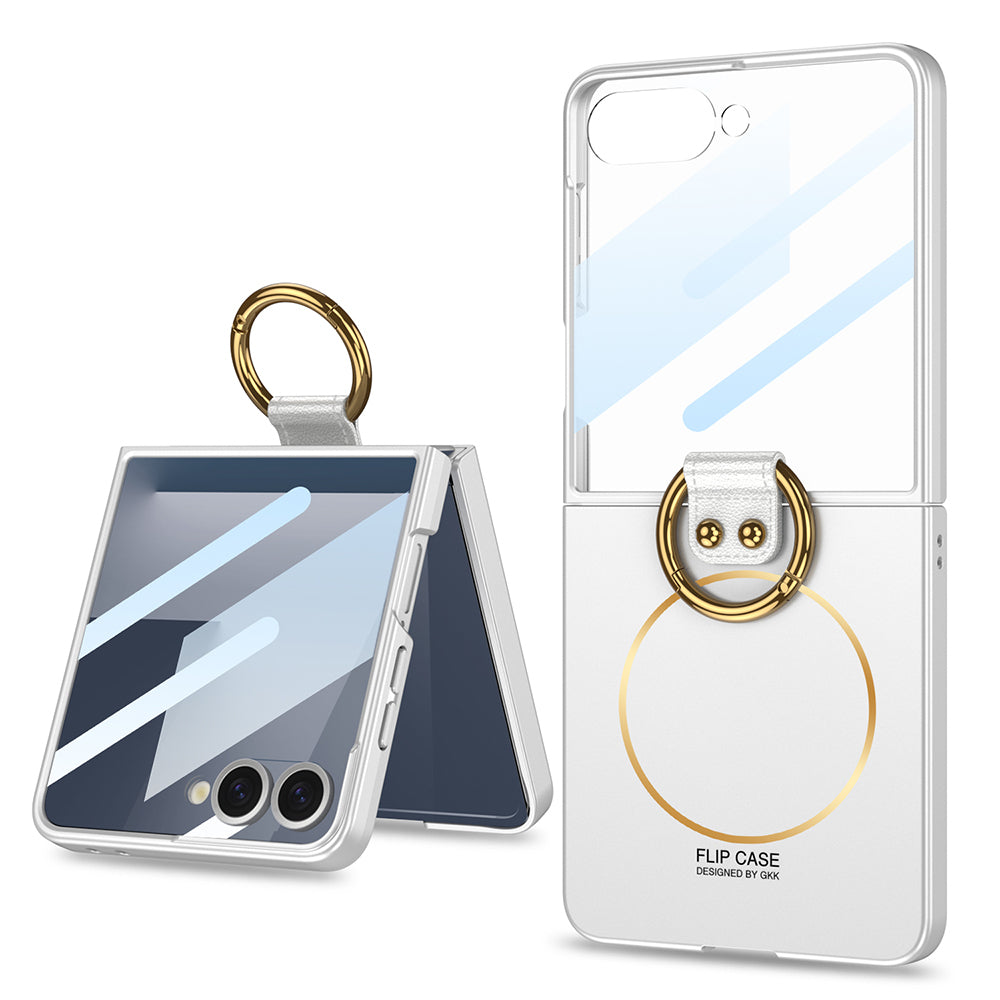 Galaxy Z Flip 7 Kılıf M-safe Şarj Özellikli Zore Kıpta Yüzüklü Flip Sert Kılıf
