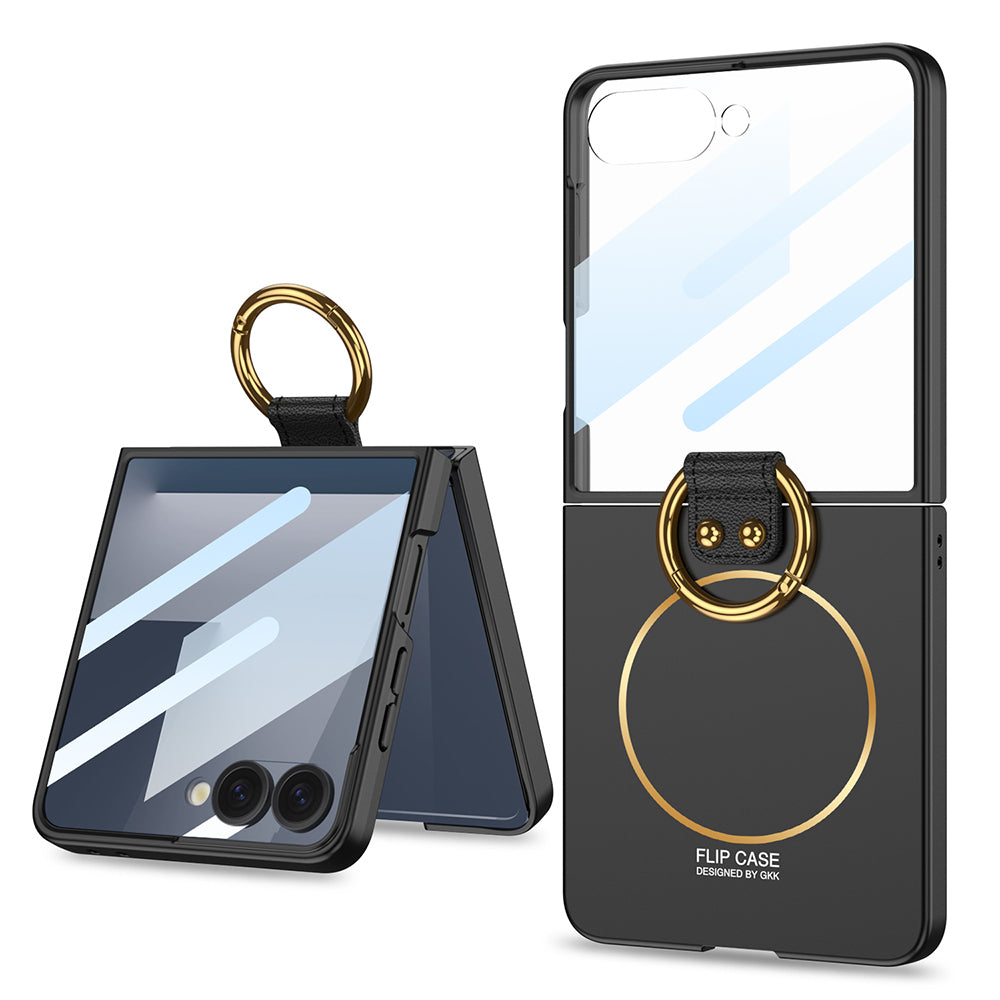 Galaxy Z Flip 7 Kılıf M-safe Şarj Özellikli Zore Kıpta Yüzüklü Flip Sert Kılıf