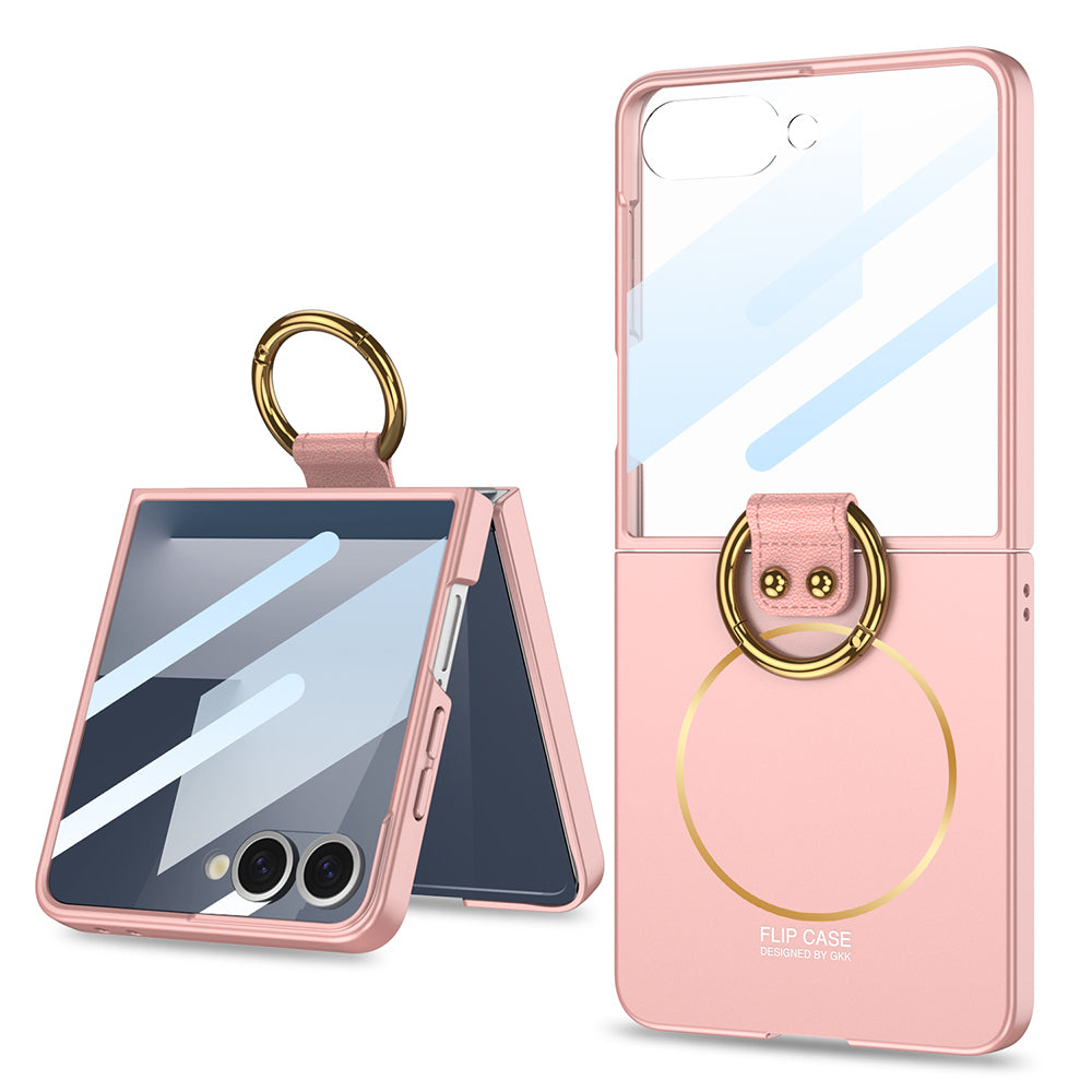 Galaxy Z Flip 7 Kılıf M-safe Şarj Özellikli Zore Kıpta Yüzüklü Flip Sert Kılıf