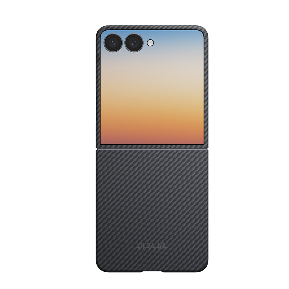 Galaxy Z Flip 8 Kılıf M-safe Şarj Özellikli 600D Aramid Karbon Fiber Pitaka Edge Serisi Black-Grey Twill Kılıf