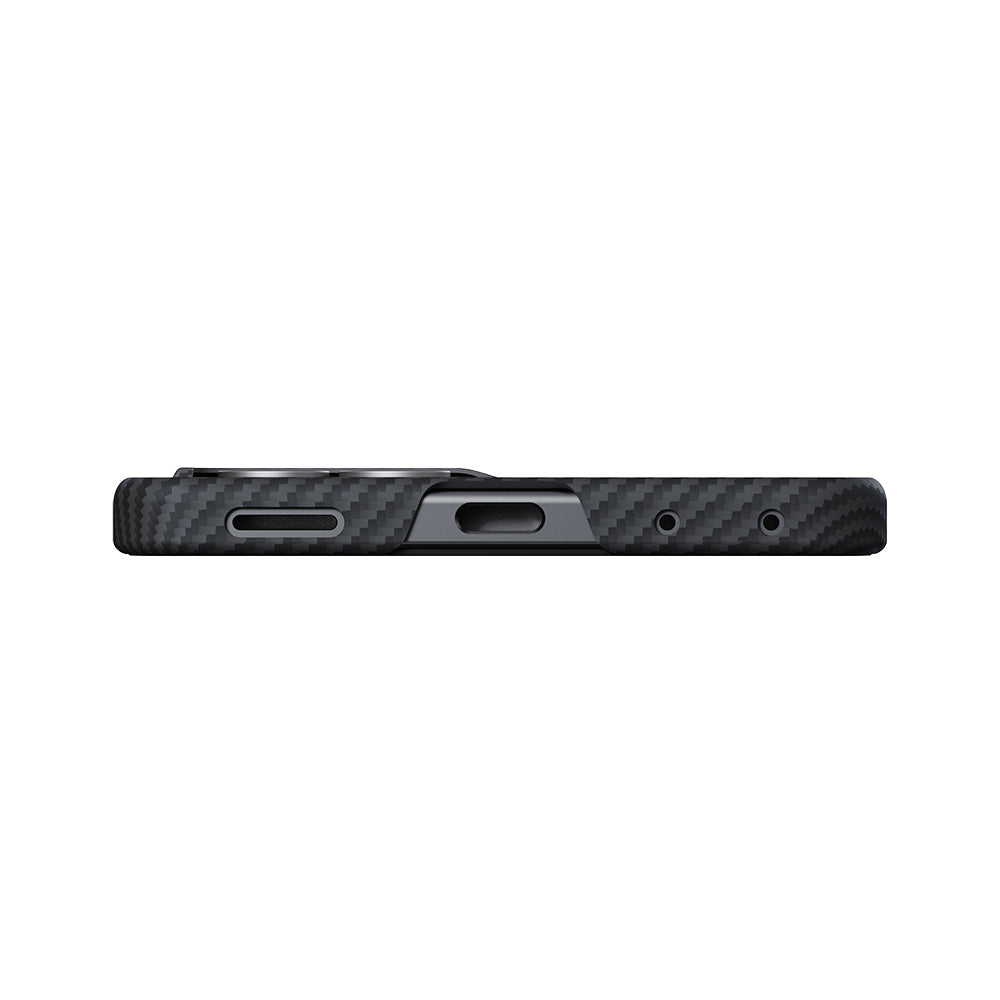 Galaxy Z Flip 8 Kılıf M-safe Şarj Özellikli 600D Aramid Karbon Fiber Pitaka Edge Serisi Black-Grey Twill Kılıf