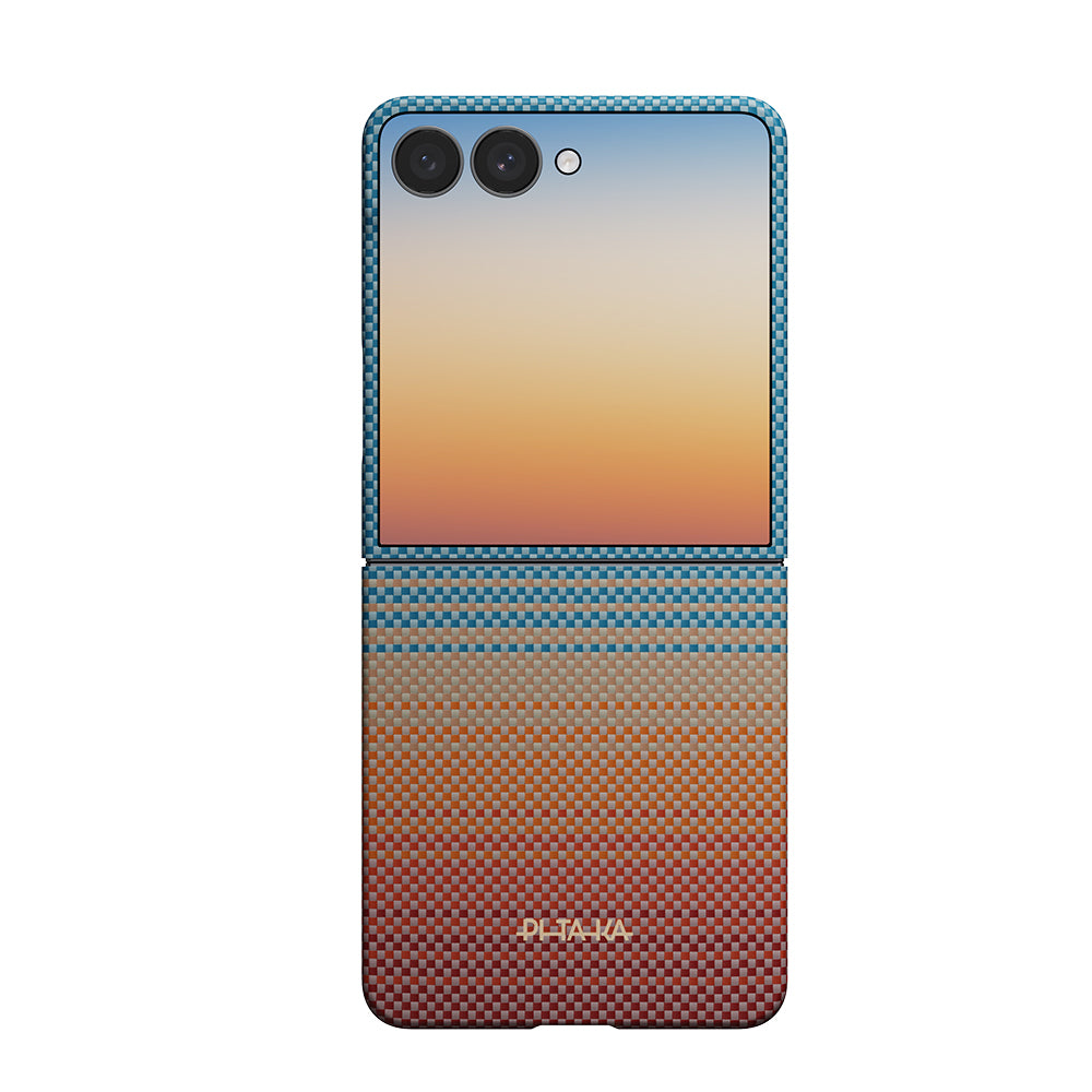 Galaxy Z Flip 8 Kılıf M-safe Şarj Özellikli Aramid Karbon Fiber Pitaka Sunset 2.0 California Dream Serisi Kılıf